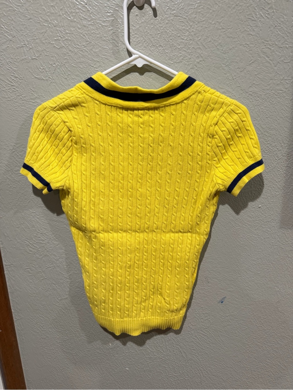 Ralph Lauren Bright Yellow Cable-Knit V-Neck Tee with Navy Trim - Picture 3 of 3